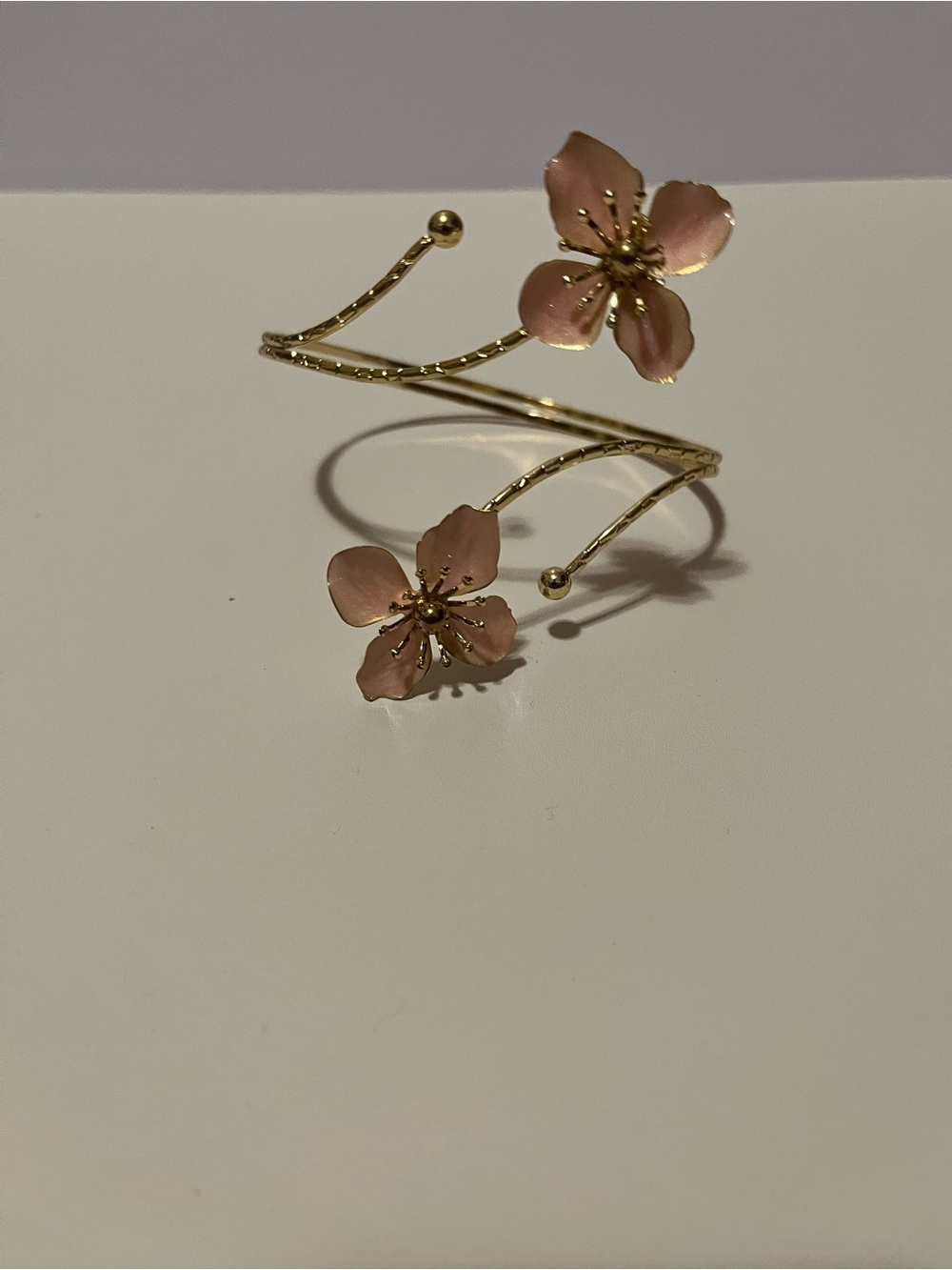 Gold-Tone Pink Floral Cuff Bracelet